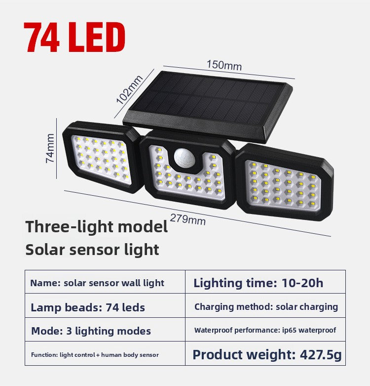 Solar Motion Sensor Light Outdoor – 1800 Lumen Wireless Security Flood Light, IP65 Waterproof, 120° Detection